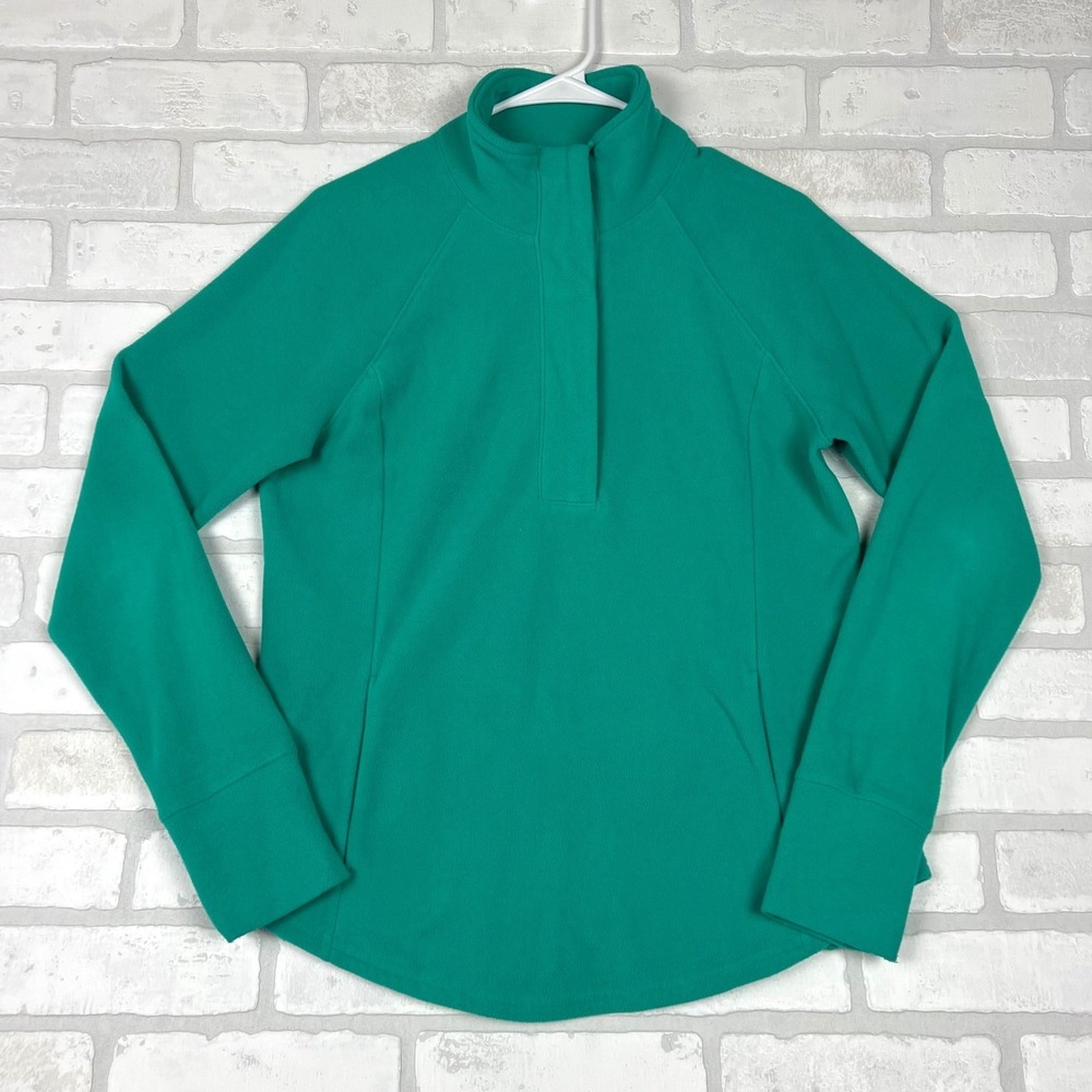 Old Navy Active Go-Dry Fleece Pullover Emerald Green Mock Neck Snap Womens Small